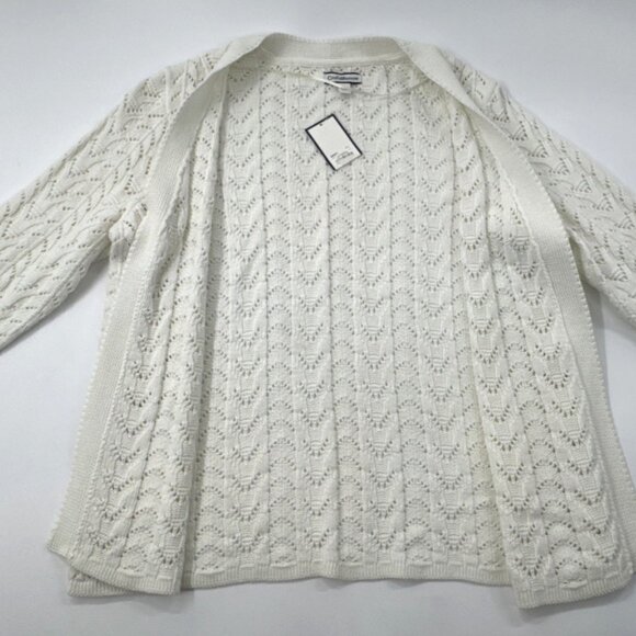 Croft & Barrow Womens Cardigan Sweater Large White Crochet Knit Open Front NEW - Picture 2 of 10